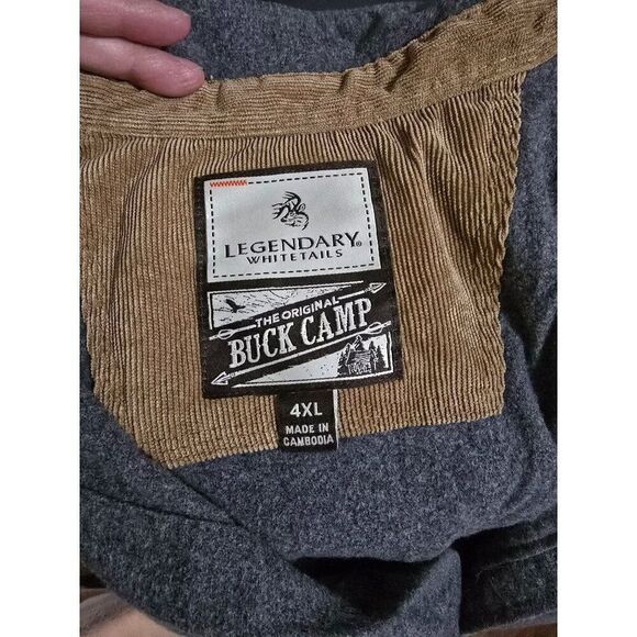 Legendary Whitetails Mens Buck Camp Flannel Shirt 4XL Charcoal Gray With Corduro - Picture 5 of 7